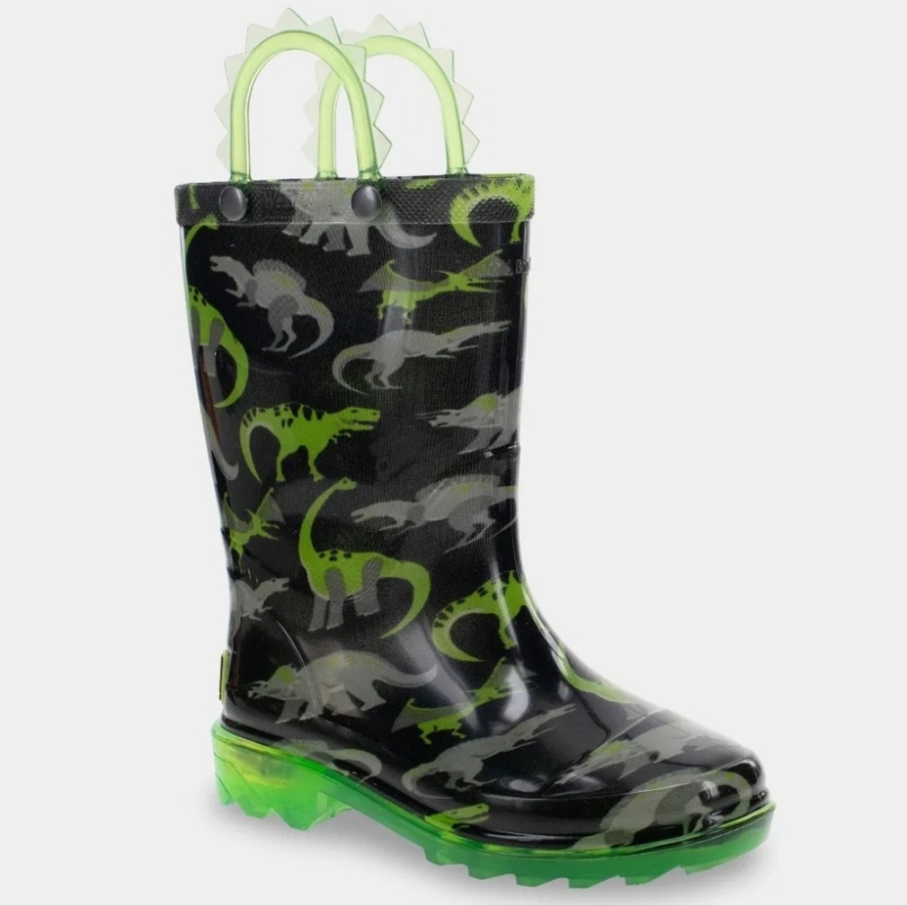 Western Chief Toddler Boys LED Light Up Wade Dino Rain Boots, Sz 10